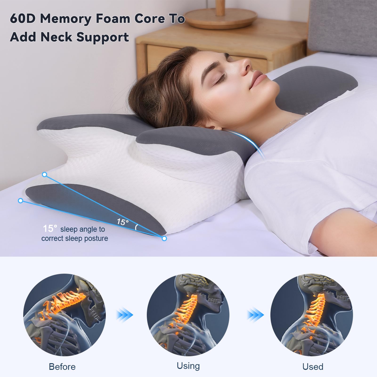 Ergonomic Memory Foam Cervical Pillow with Cover – Adjustable Neck Support for All Sleep Positions