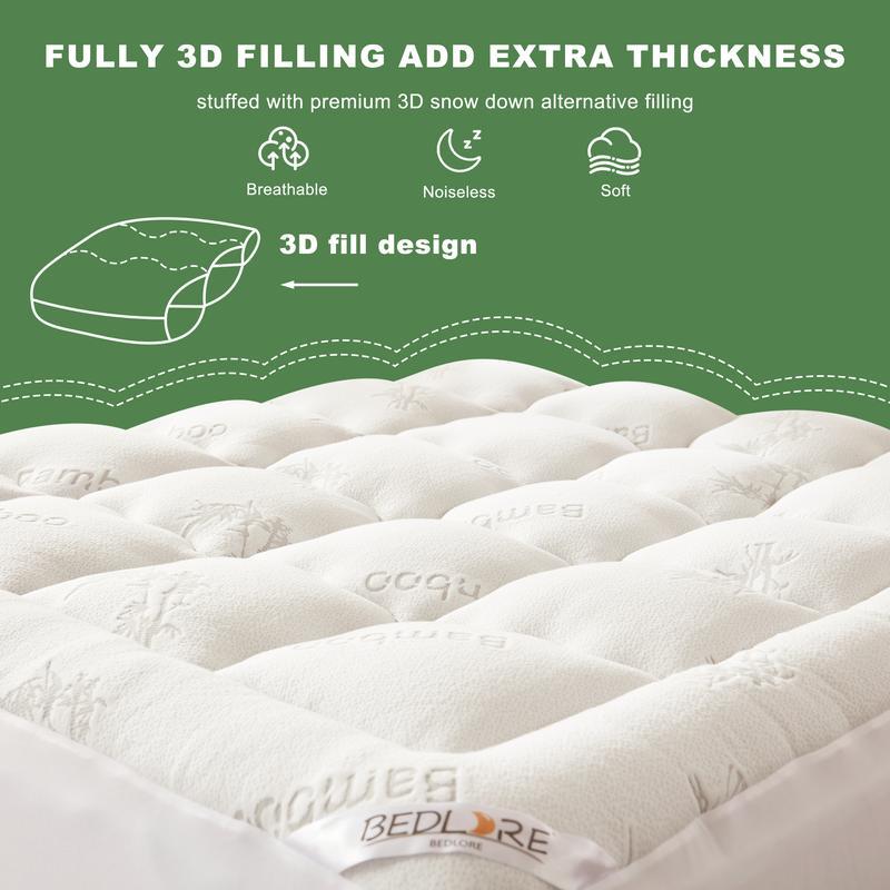 Bamboo Viscose Pillow Top Mattress Topper – Cooling & Plush Comfort with Deep Pocket Fit (6”–18”)