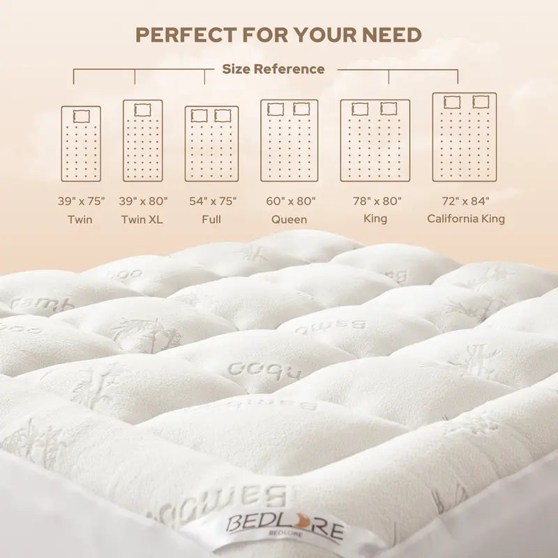 Bamboo Viscose Pillow Top Mattress Topper – Cooling & Plush Comfort with Deep Pocket Fit (6”–18”)